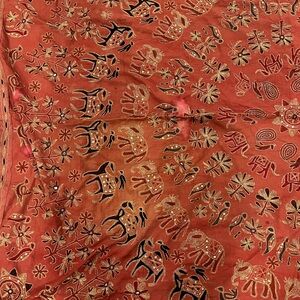 Embroidered Orange Elephant Pattern Decorative Fabric